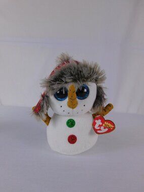 Ty Beanie Boos Buttons Snowman Stuffed Plush Small White Red Hat Christmas Toy